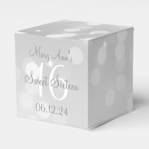 Sweet 16 Birthday Silver Bokeh Sparkle Light Favour Box