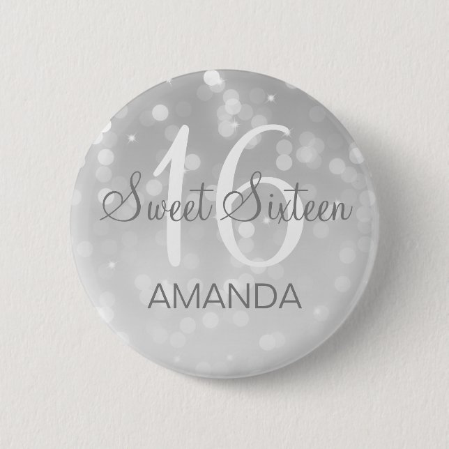 Sweet 16 Birthday Silver Bokeh Sparkle Lights 6 Cm Round Badge (Front)