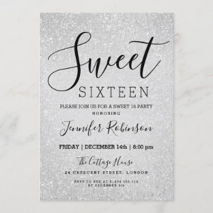Sweet 16 Birthday Silver Glitter Look Paint Invitation
