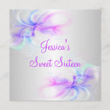 Sweet 16 Birthday Silver & Pink Purple Blue Swirls