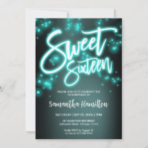 Sweet 16 Birthday Teal Neon Glow Dark Party