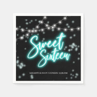Sweet 16 Birthday Teal Neon Glow Dark Party