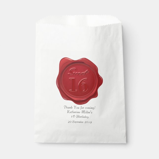 Sweet 16 Birthday Thank You Red Wax Seal Favour Bag (Front)