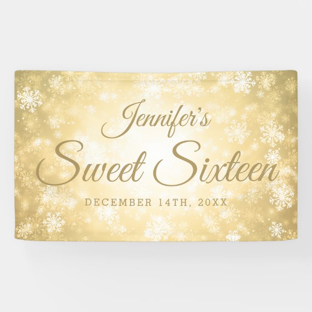 Sweet 16 Birthday Welcome Gold Winter Wonderland Banner (Horizontal)