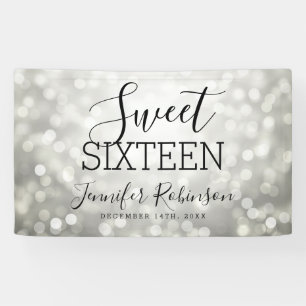 Sweet 16 Birthday Welcome Silver Glitter Lights Banner