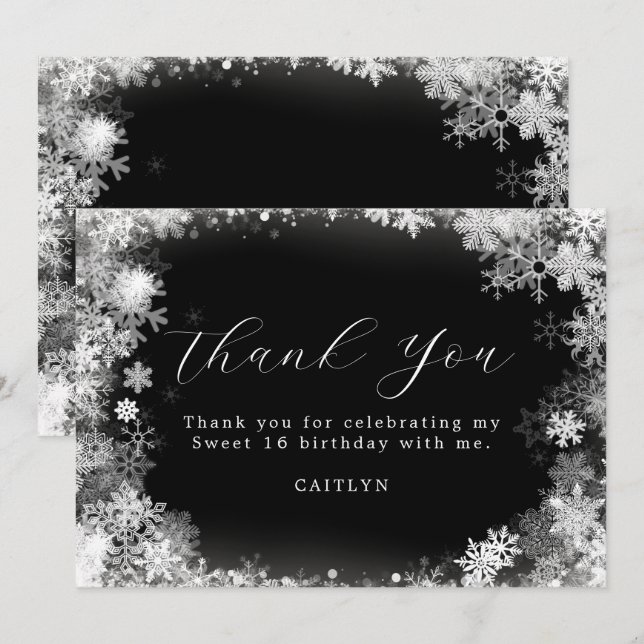 Sweet 16 Birthday Winter Wonderland Snowflake Thank You Card (Front/Back)