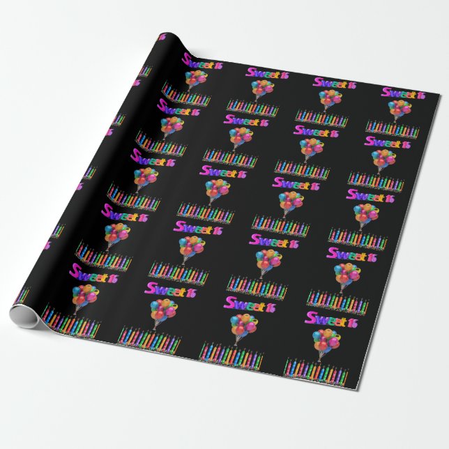 "SWEET 16" Birthday wrapping paper. Paper (Unrolled)