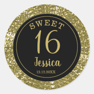 Sweet 16 Black And Gold Glitter Envelope Seal