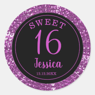 Sweet 16 Black And Pink Glitter Envelope Seal