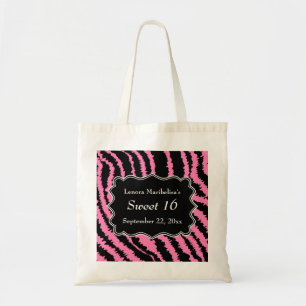 Sweet 16 Black and Pink Zebra Pattern Tote Bag