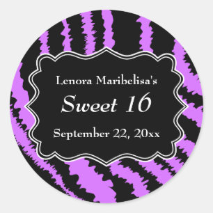 Sweet 16 Black and Purple Zebra Pattern Classic Round Sticker