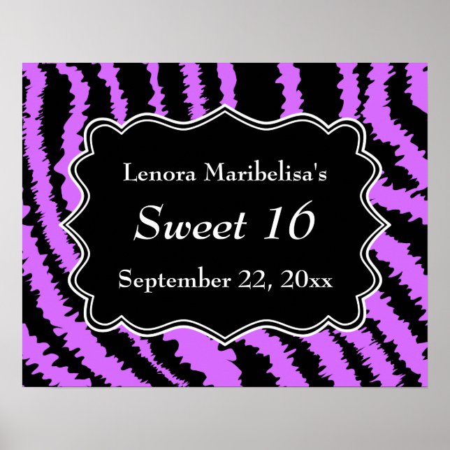Sweet 16 Black and Purple Zebra Pattern Poster (Front)