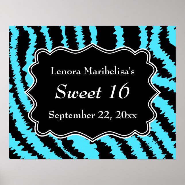Sweet 16 Black and Turquoise Zebra Pattern Poster (Front)
