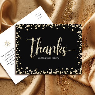 Sweet 16 Black Gold Glitter Birthday Thank You Postcard