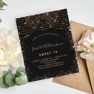 Sweet 16 black gold glitter invitation