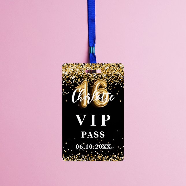 Sweet 16 black gold vip party pass ID badge (Creator Uploaded)