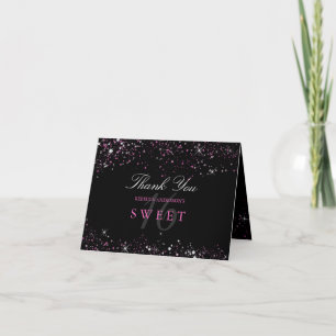 Sweet 16 Black Pink Sparkle Glitter Thank You Card