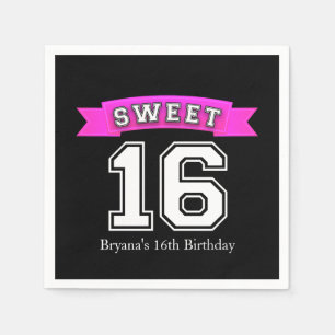 Sweet 16 Black & Pink Sports Birthday Party Napkin