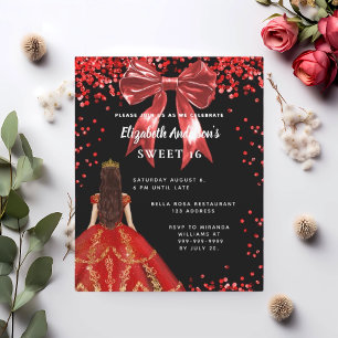 Sweet 16 black red dress bow invitation