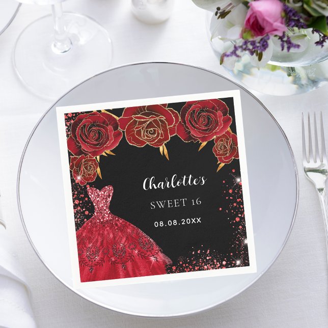 Sweet 16 black red dress flowers napkin (Creator Uploaded)