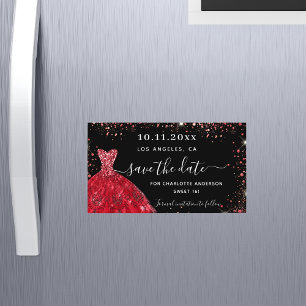 Sweet 16 black red dress save the date magnet