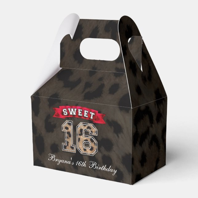 Sweet 16 Black & Red Leopard Print Party Favour Box (Front Side)
