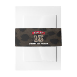 Sweet 16 Black & Red Leopard Print Sports Party Invitation Belly Band