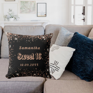 Sweet 16 black rose gold glitter cushion
