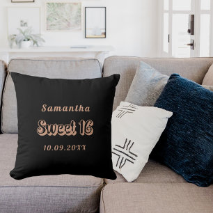Sweet 16 black rose gold name cushion