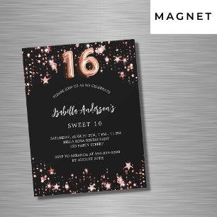 Sweet 16 black rose gold stars luxury magnetic invitation