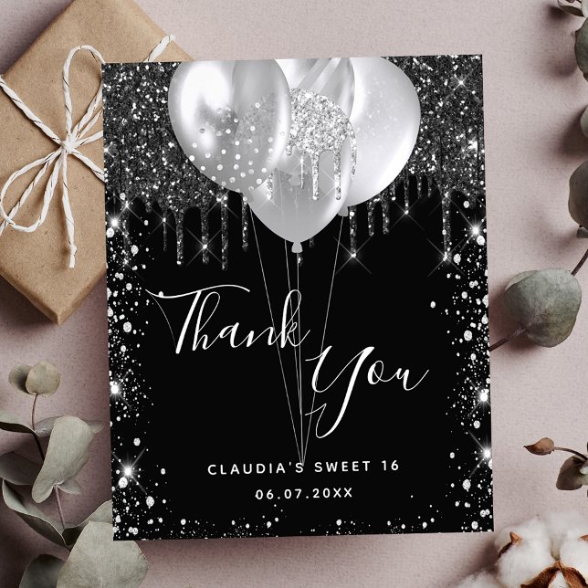 Sweet 16 black silver glitter thank you budget flyer (Creator Uploaded)