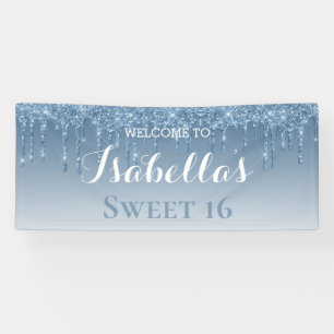Sweet 16   Blue Dripping Glitter Banner