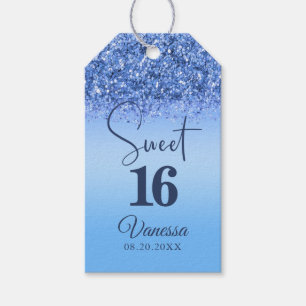 Sweet 16 Blue Faux Glitter Girly Birthday Gift Tag