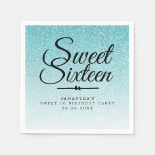 Sweet 16 Blue Glitter Ombre Custom 16th Birthday Napkin