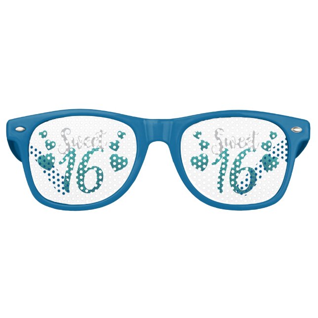 Sweet 16 Blue Hearts Retro Sunglasses (Front)