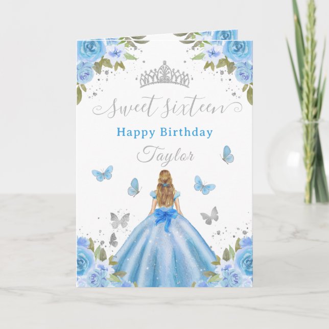 Sweet 16 Blue Princess Blonde Girl Card (Front)