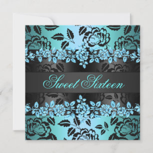 Sweet 16 Blue Rose Design Birthday Invitation