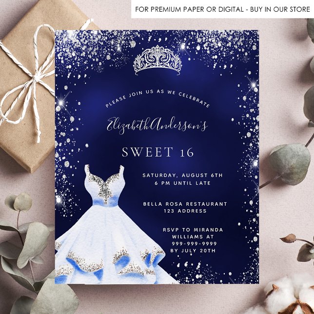 Sweet 16 blue silver dress tiara invitation (Creator Uploaded)