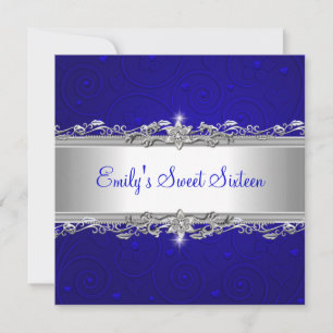 Sweet 16 Blue Silver Floral Love Birthday Party Invitation
