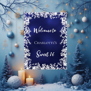 Sweet 16 blue snowflakes welcome poster