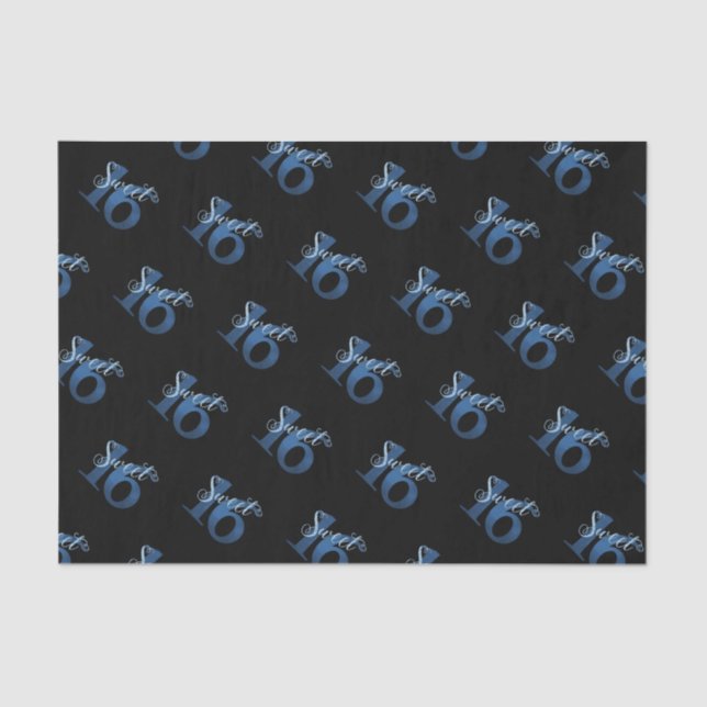 Sweet 16 | Blue Watercolor and Faux Glitter Party Tissue Paper (Front)