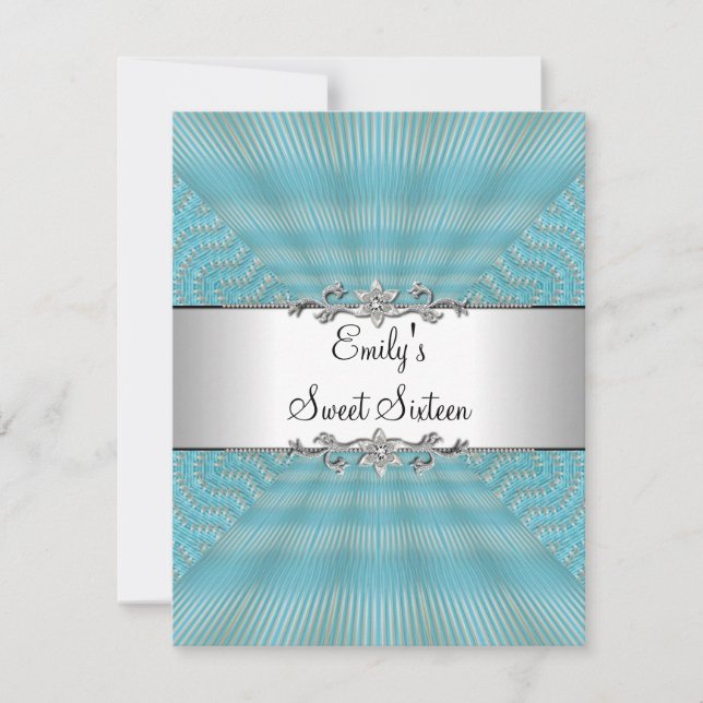 Sweet 16 Blue Weave with Silver Metal Birthday Invitation (Front)