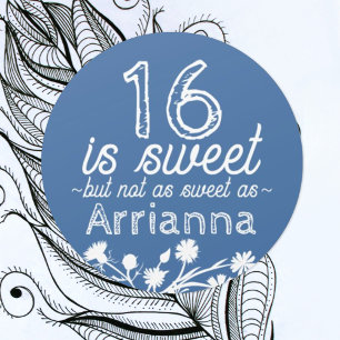 Sweet 16 Blue, White Flowers Classic Round Sticker