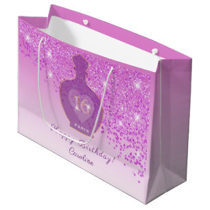 Sweet 16 Blush Fragrance Magenta Pink Glitter Large Gift Bag