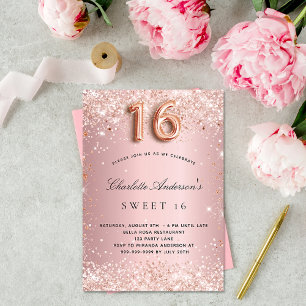 Sweet 16 blush pink confetti invitation