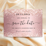 Sweet 16 blush pink glitter party save the date announcement postcard<br><div class="desc">A Save the Date card for a Sweet 16,  16th birthday party. A blush pink metallic looking background decorated with rose gold faux glitter dust. Personalise and add a date and name/age.  The text: Save the Date is written with a large trendy hand lettered style script with swashes.</div>