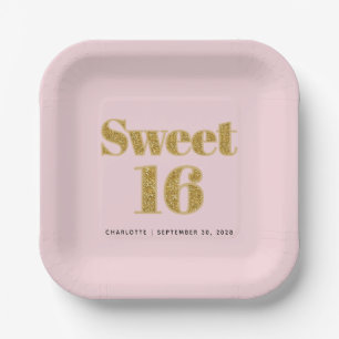 Sweet 16 Blush Pink Gold Glitter Party  Paper Plate