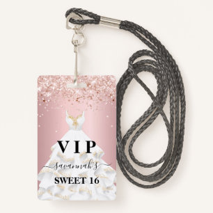 Sweet 16 blush pink rose glitter dust name vip ID badge