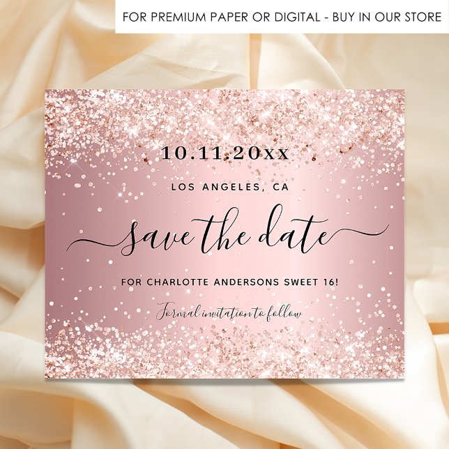 Sweet 16 blush pink save the date card (Creator Uploaded)
