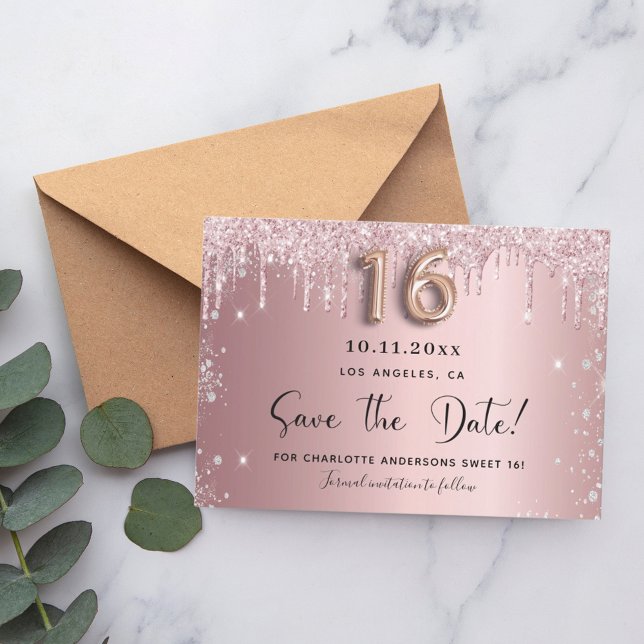 Sweet 16 blush pink silver glitter save the date (Creator Uploaded)
